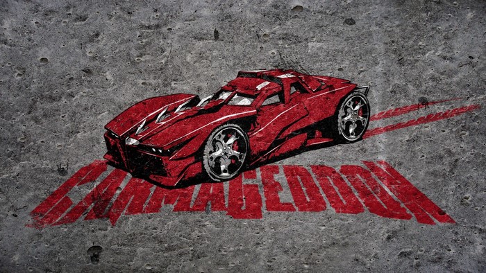 Red Carmageddon sports car on concrete