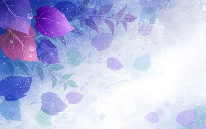Abstract watercolor illustration with purple and blue leaves