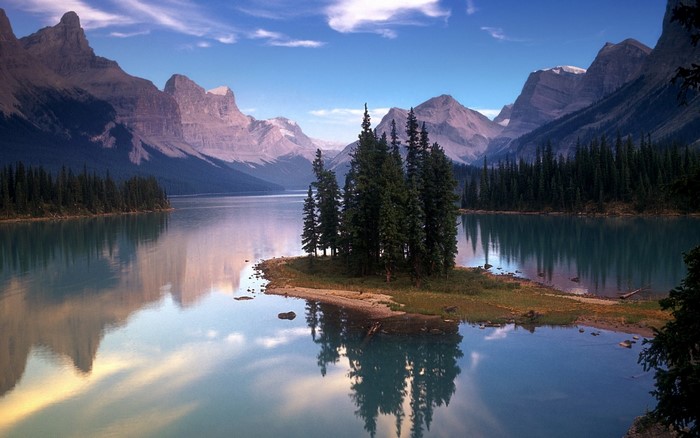 Maligne Lake with Spirit Island and Rocky Mountains