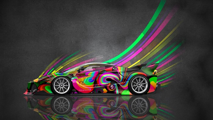 Colorful Ferrari Supercar with Abstract Design by Tony Kokhan