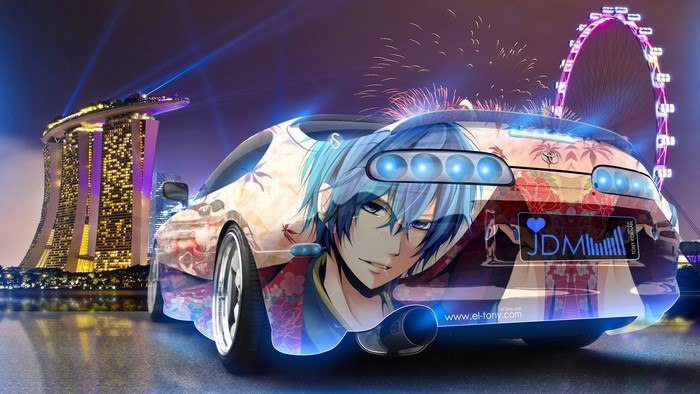 Anime Car with JDM and Singapore Skyline