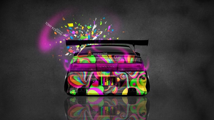 Toyota Cresta with colorful abstract design by Tony Kokhan