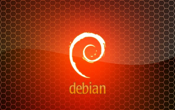 Debian logo with honeycomb background