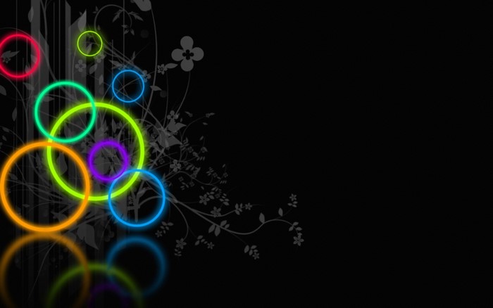 Neon Circles and Floral Design on Black