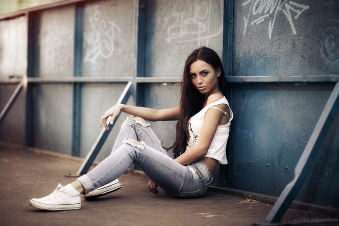 women, model, sitting, photography, jeans, fashion, spring, Person ...