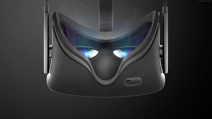 Oculus Rift VR headset with glowing lenses