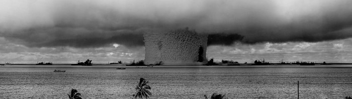 Nuclear explosion over Bikini Atoll with ships