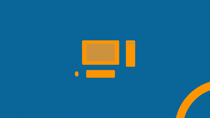 Minimalist computer icon with orange elements on blue background
