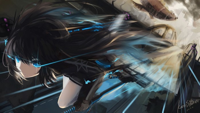 Black Rock Shooter fighting with gun