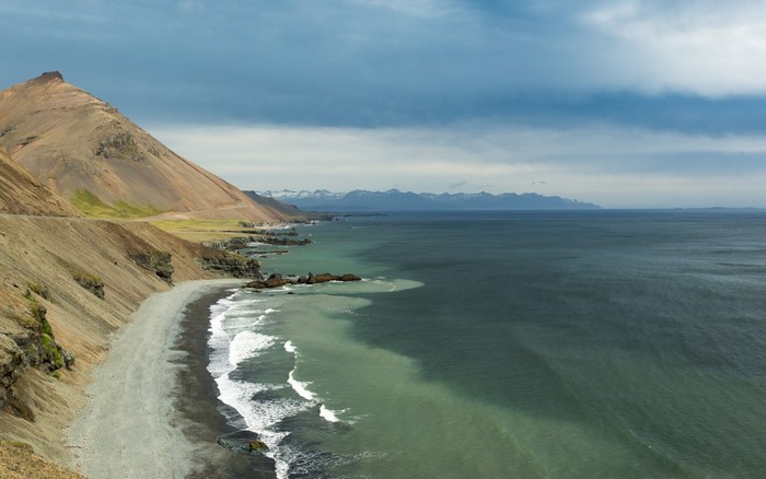Coastal landscape with mountains and sea