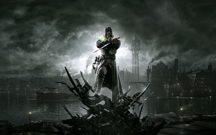 Corvo Attano from Dishonored standing on debris