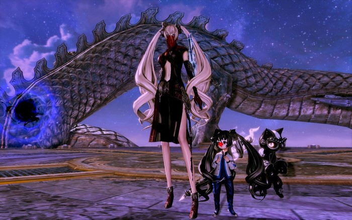 Characters from Blade & Soul in front of a dragon
