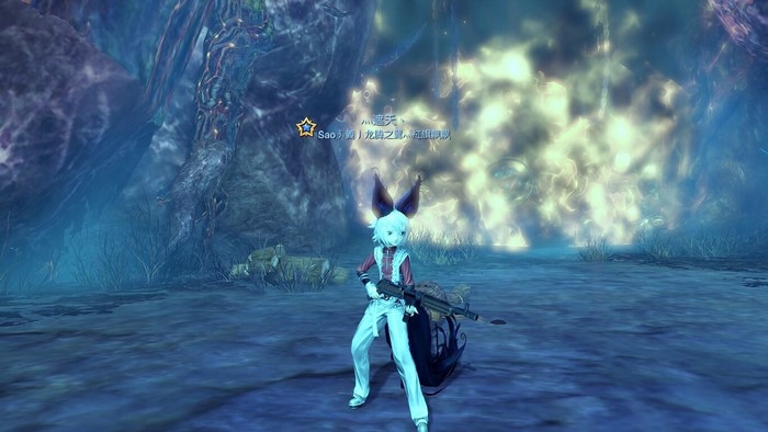 Character with rifle in a fantasy cave