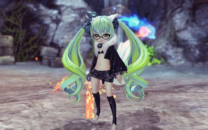 Anime character with green pigtails and glasses