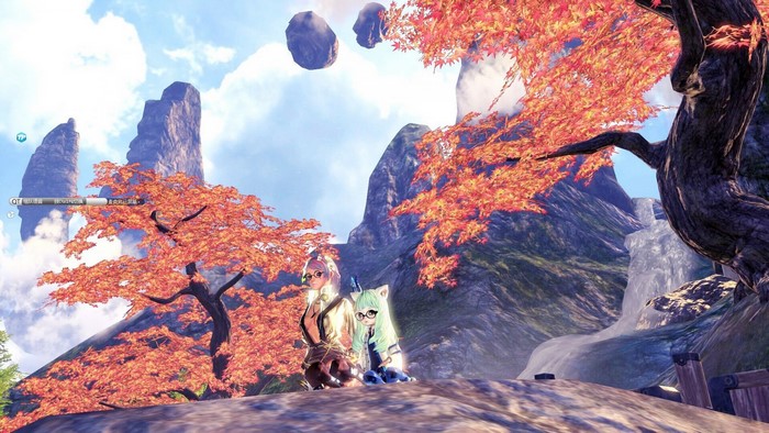 Two characters in autumn landscape from Blade & Soul