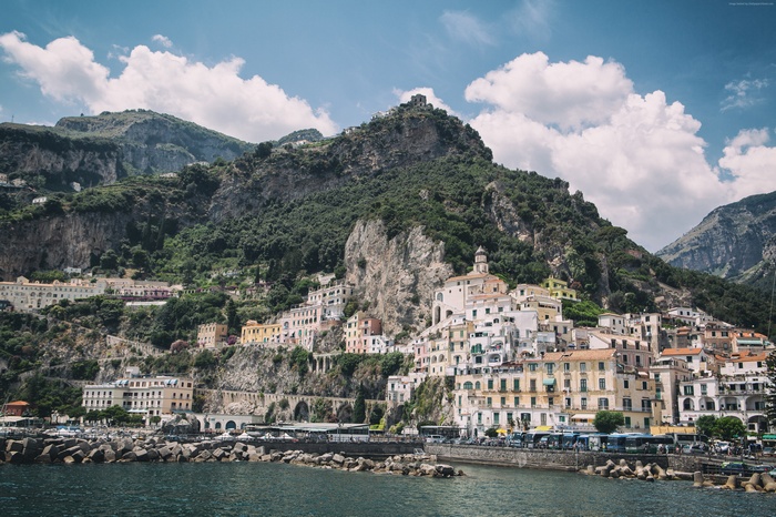 Amalfi Coast, Italy, with buildings on a cliffside