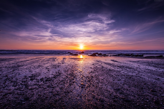 Sunset over the Atlantic Ocean in Cornwall, England