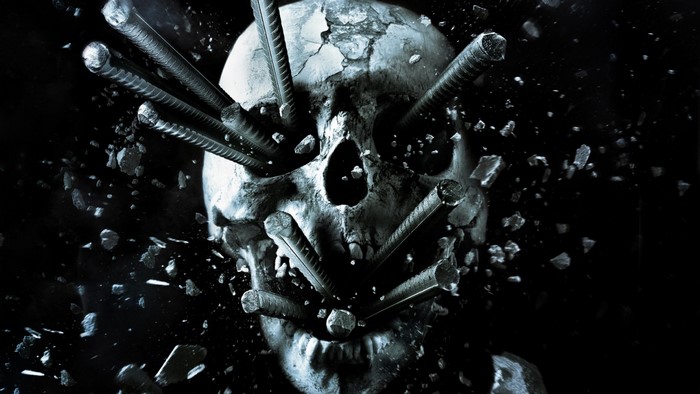 Skull pierced by rebar, exploding