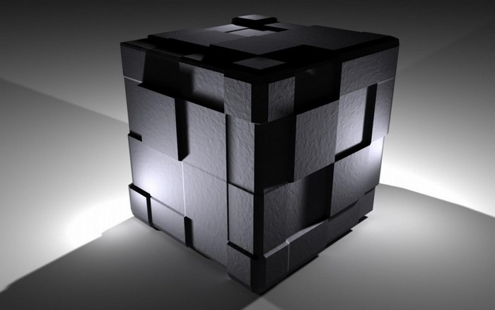Monochrome 3D cube illustration with lighting and shadows