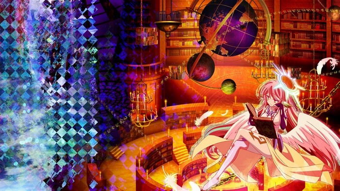 Jibril from No Game No Life in a library