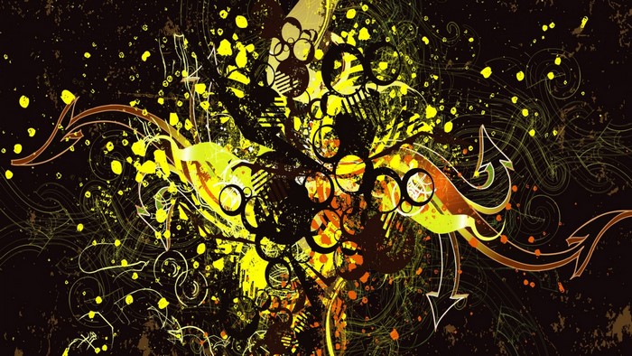 Abstract yellow and black grunge illustration with arrows