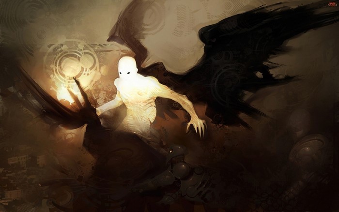 Fantasy art of a glowing winged figure