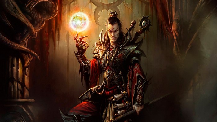Wizard from Diablo III casting a spell