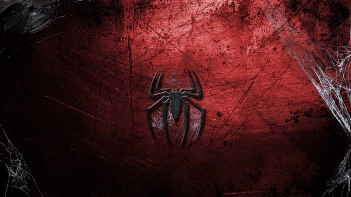Spider-Man logo with red textured background