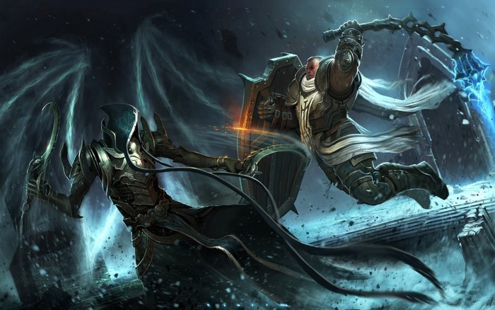 Diablo III: Tyrael fighting a winged demon