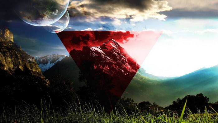 Digital art landscape with planets and mountains