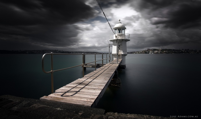 pierce, clouds, 4k, 8k, lighthouse, Sydney Harbour, river, 5k