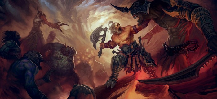 Barbarian fighting demons in Diablo III