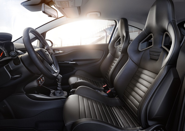 Interior of a blue Opel Corsa VXR hatchback