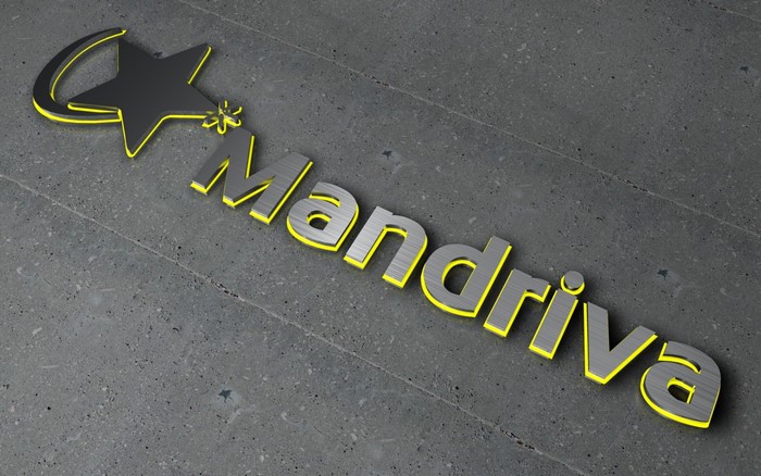 Mandriva logo with star symbol on concrete