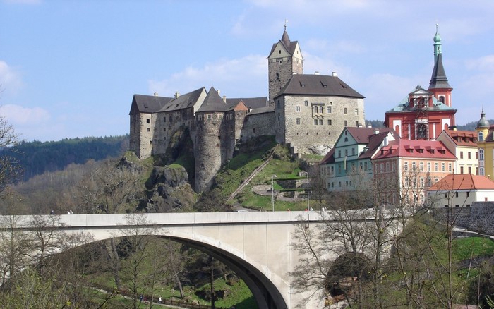 Castle and town with a bridge in the Czech Republic