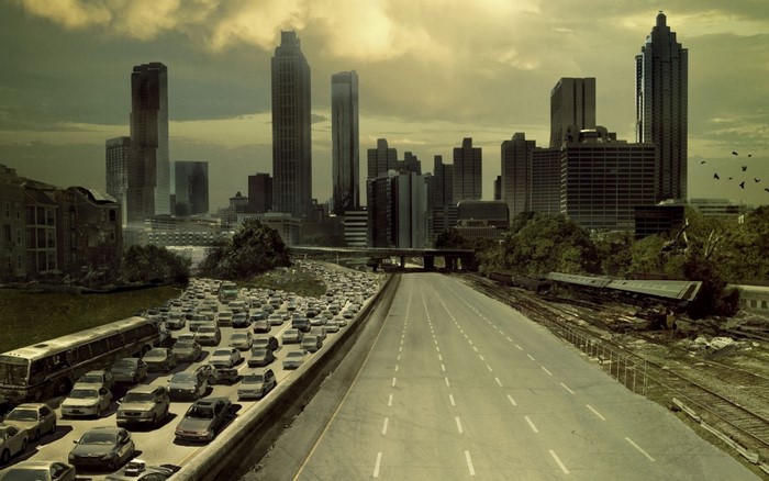 The Walking Dead: Atlanta Skyline with Abandoned Highway