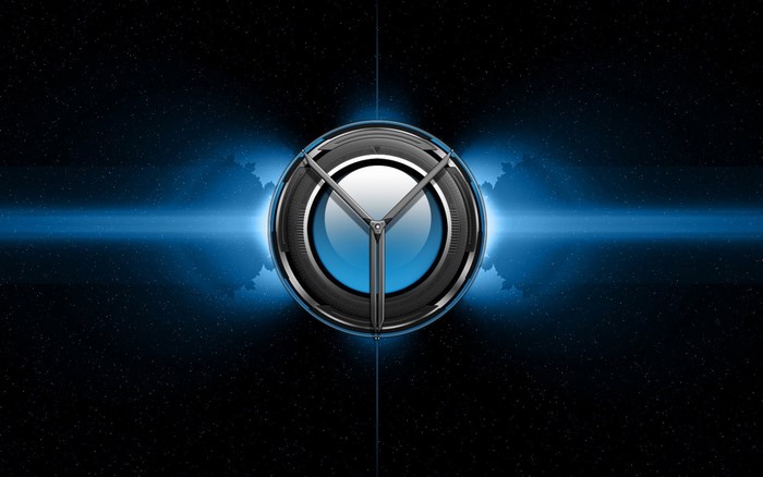 Abstract blue circle with starfield background