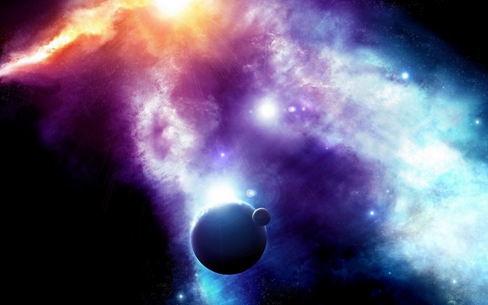 Colorful nebula with planets and stars