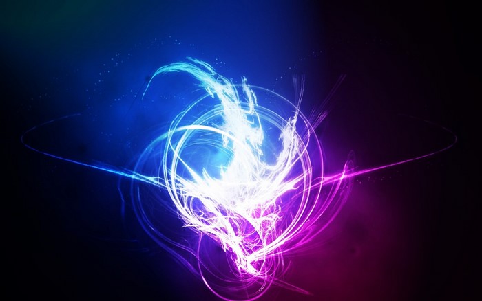 Abstract glowing light streaks in blue and purple