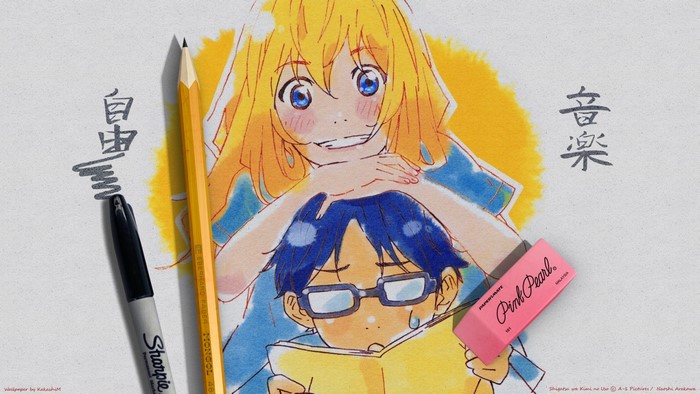 Shigatsu wa Kimi no Uso anime illustration with drawing tools