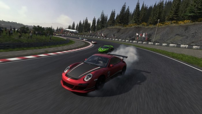Driveclub screenshot of red Porsche drifting on race track