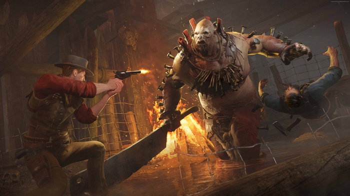 Man with gun fights monster in HUNT: Horrors of the Gilded Age