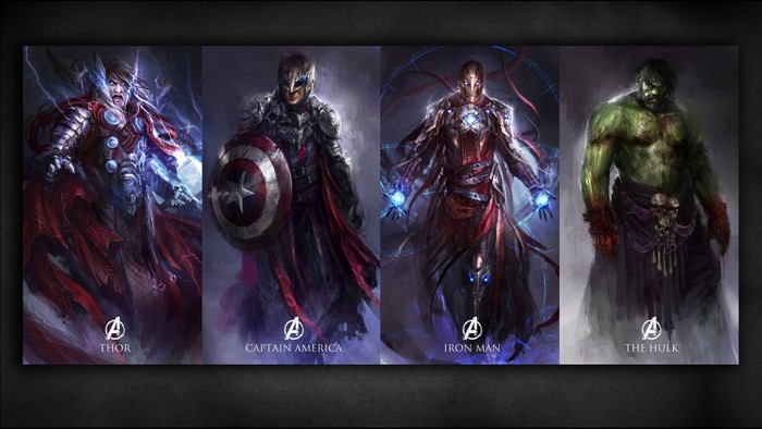 Avengers Thor, Captain America, Iron Man, and Hulk