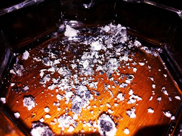 Ash and debris in an ashtray