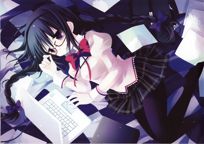 Akemi Homura from Mahou Shoujo Madoka Magica with laptop