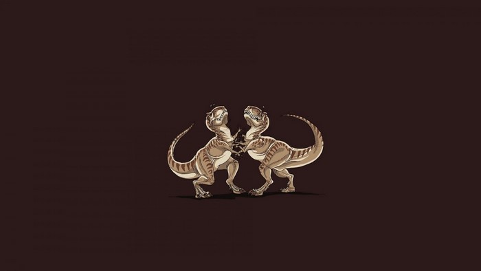 Two T-Rex dinosaurs in a minimalist illustration