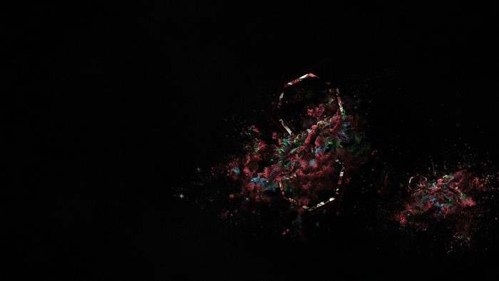 Abstract digital art with red and blue explosions