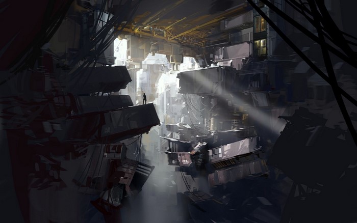 Science fiction city with a lone figure