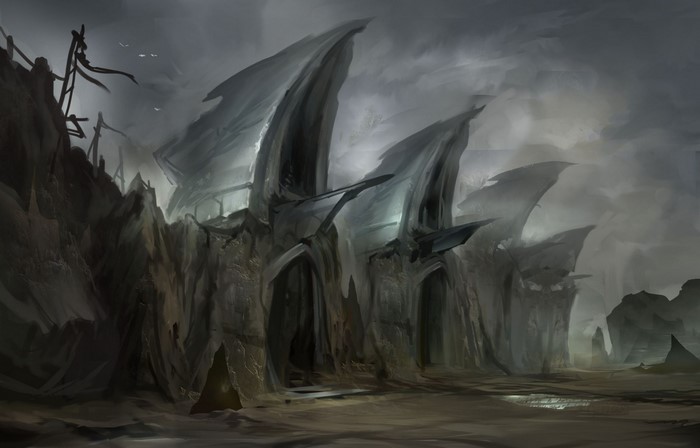 Science fiction landscape with strange rock formations