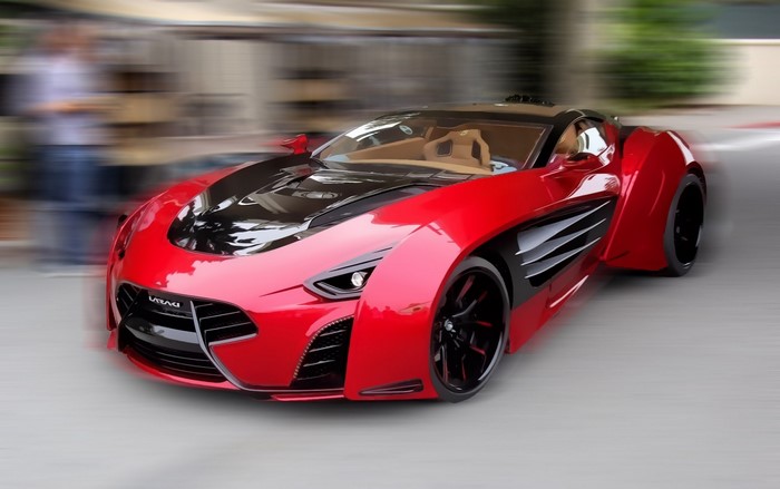 Red Laraki Epitome sports car with black accents